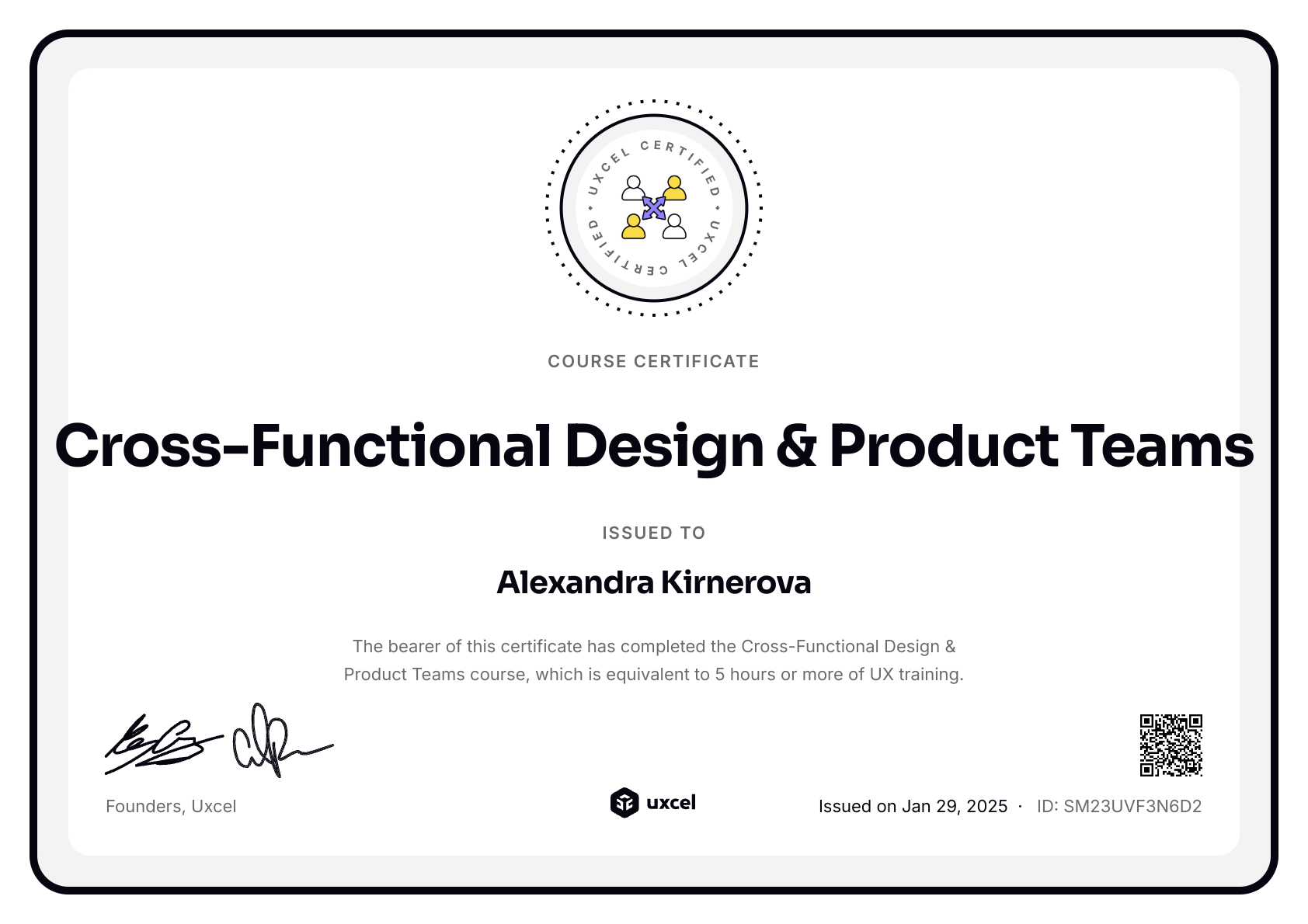 Alexandra Kirnerova's certificate